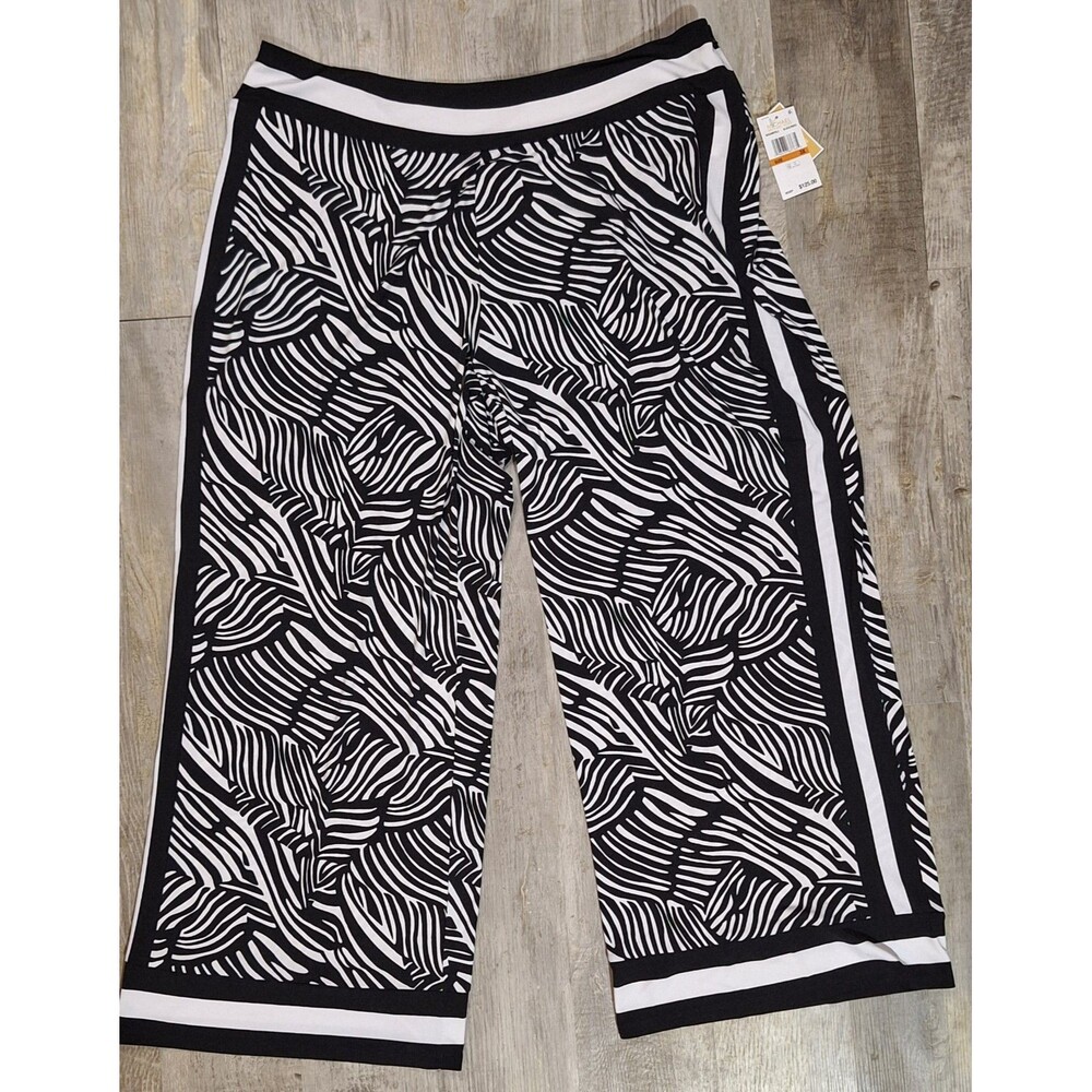 Michael Kors Black White Wide Leg Pants Womens 3XL Knit Geometric Stretch NWT